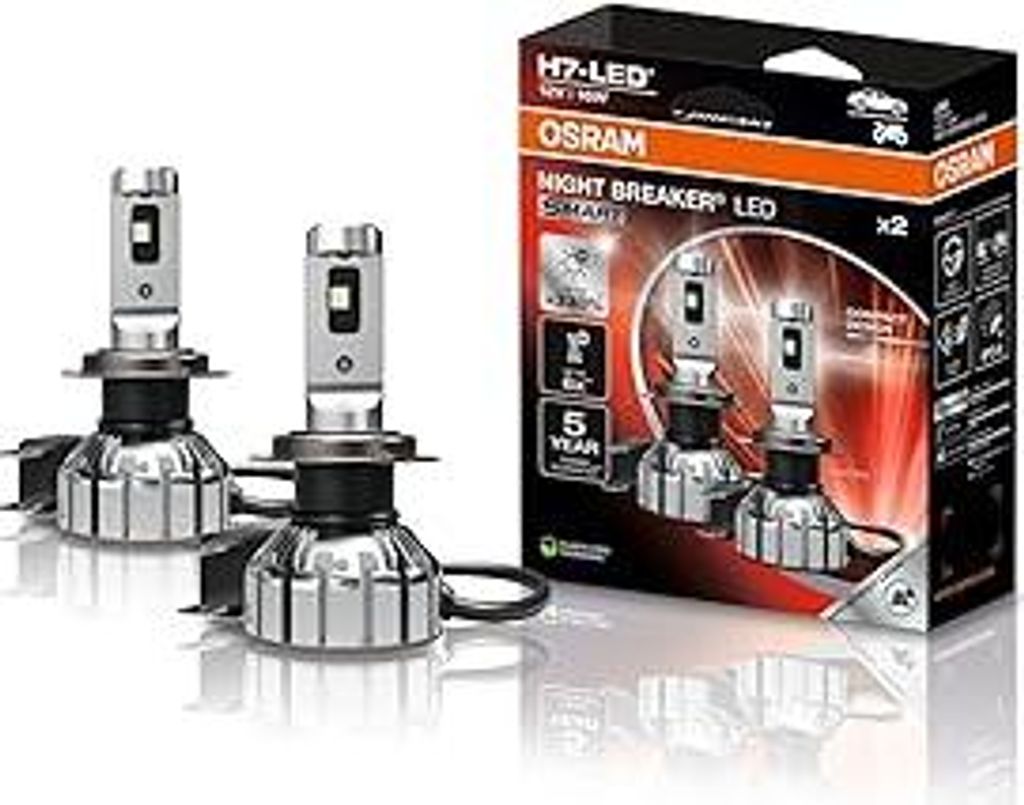 Osram NIGHT BREAKER LED SMART H7, bis zu 330% mehr Helligkeit, 6000K, 12V, LED-Fern- und Abblendlicht mit Straßenzulassung, white