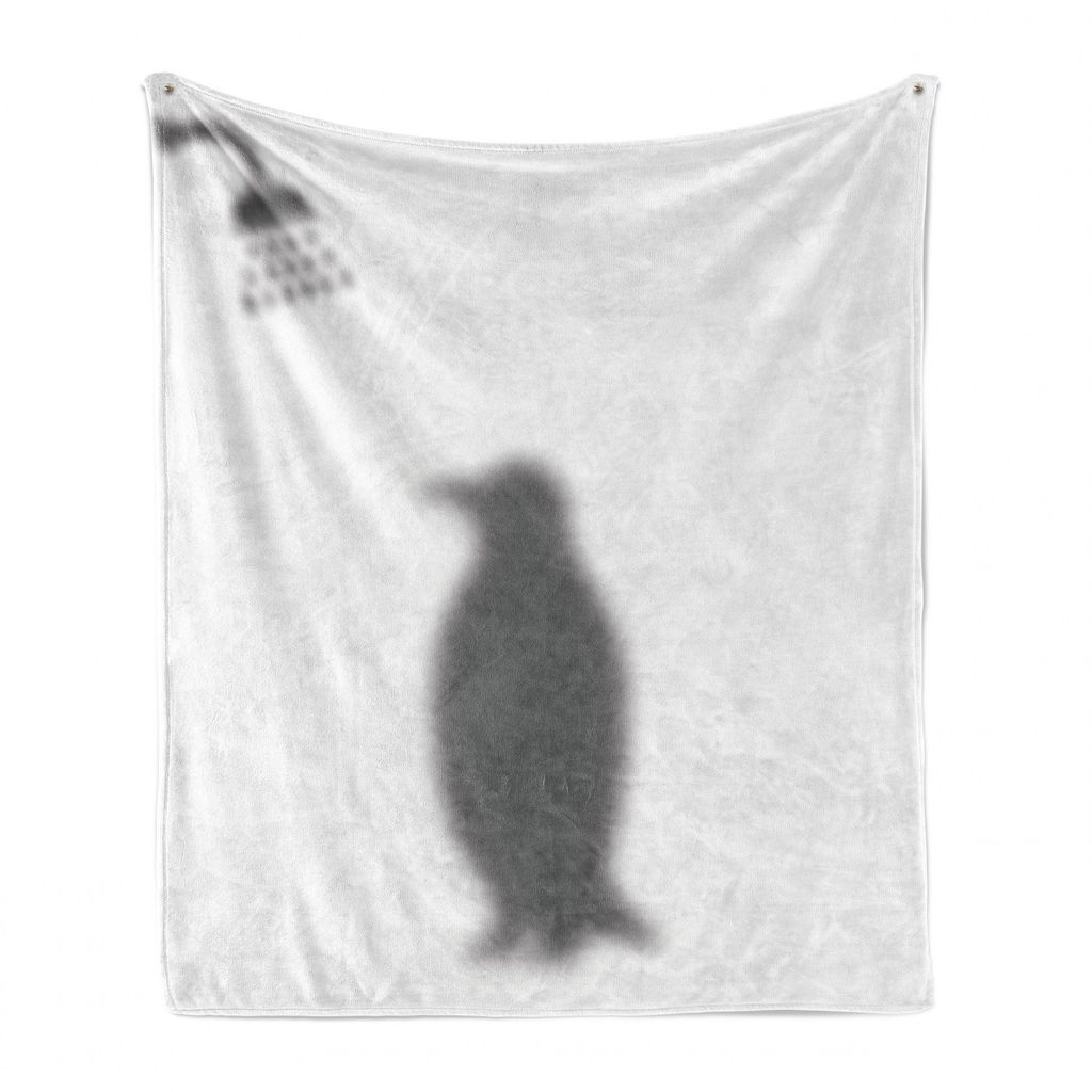 ABAKUHAUS Pinguin Weich Flanell Fleece Decke, showering Tier, Gemütlicher Plüsch für den Innen- und Außenbereich, 125 x 175 cm, Grau und Weiß