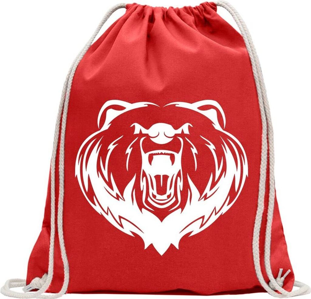 Kiwistar - Turnbeutel - rot - Grizzly Bear - Bär - Fun Rucksack Sport Beutel Gymsack Baumwolle mit Ziehgurt