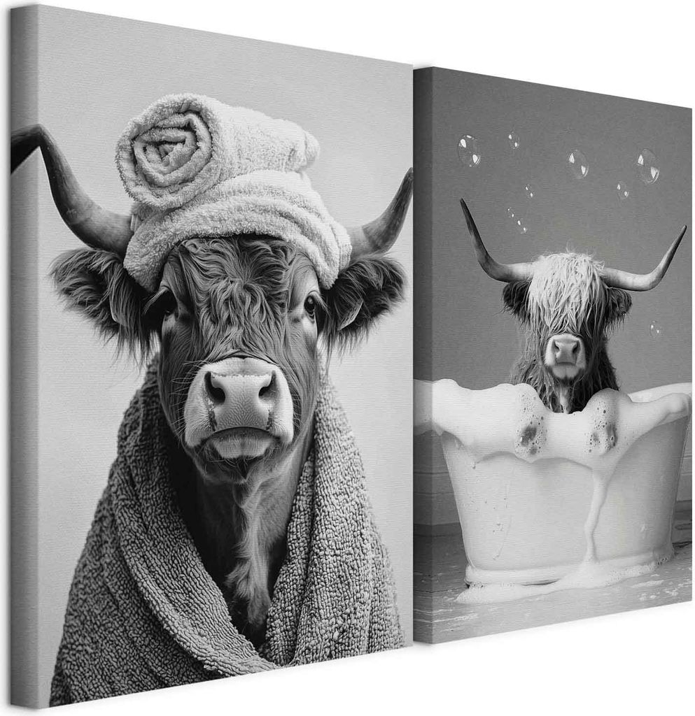 murando - Akustikbild Set Kuh im Spa 120x90cm 2 Teilig je 60x90cm Collage 2er Vlies Bilder Akustikschaum Schallschutz Akustikpaneele Groß Wandbild...