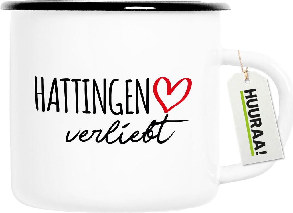 Huuraa Emaille Tasse Hattingen verliebt 300ml Vintage Campingbecher Geschenkidee