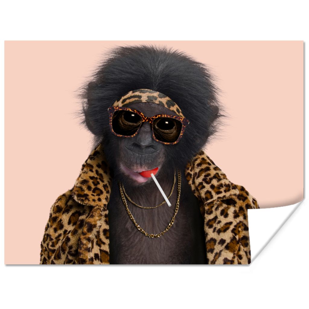 MuchoWow Poster Affe - Tiere - Sonnenbrille - Pantherdruck - Lutscher 40x30 cm - Plakate für die Wände - Poster Wohnzimmer