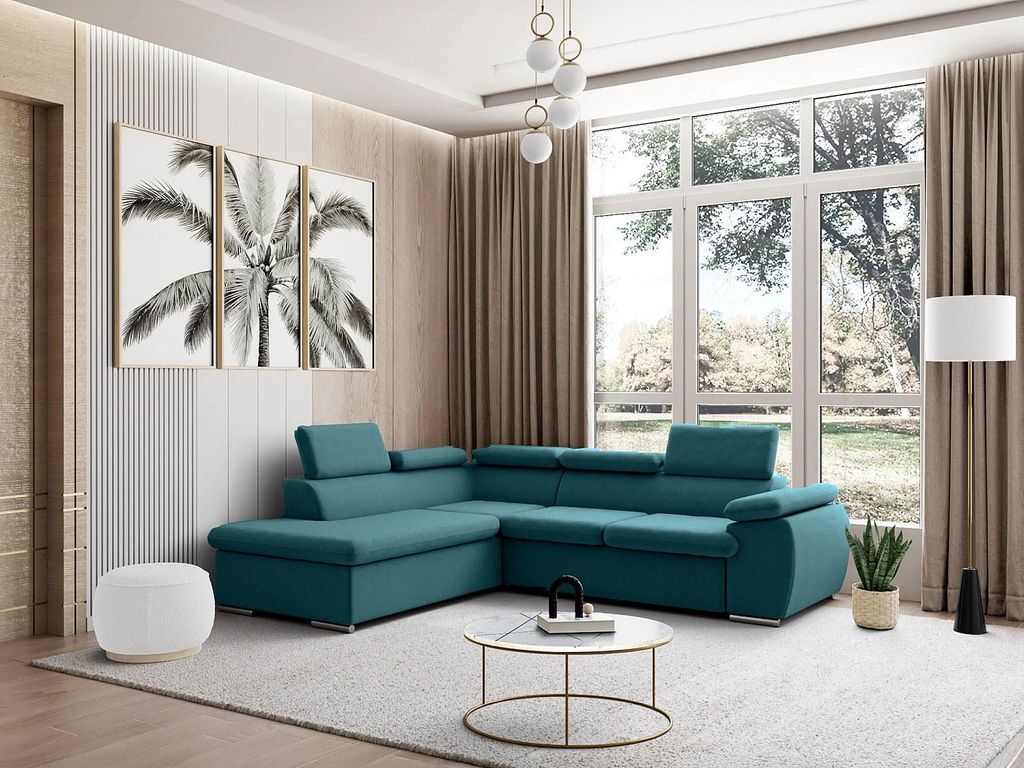 Ecksofa mit Schlaffunktion & Bettkasten - Ecke Links - Türkis - FABIEN