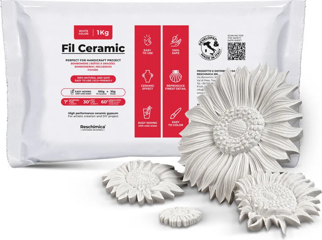 Poudre de plâtre fine FIL CERAMIC pour moulage créatif et sculpture 1kg