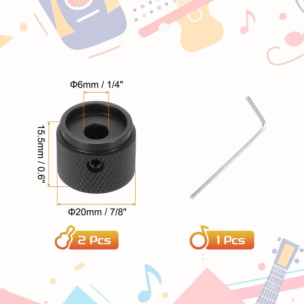2 Stš¹ck Gitarrenkn?pfe Metall, Audio-Knopf Drehknopf 6x20x15.5mm Potentiometer Kn?pfe mit Madenschraube fš¹r E-Gitarre Bass, Mattschwarz