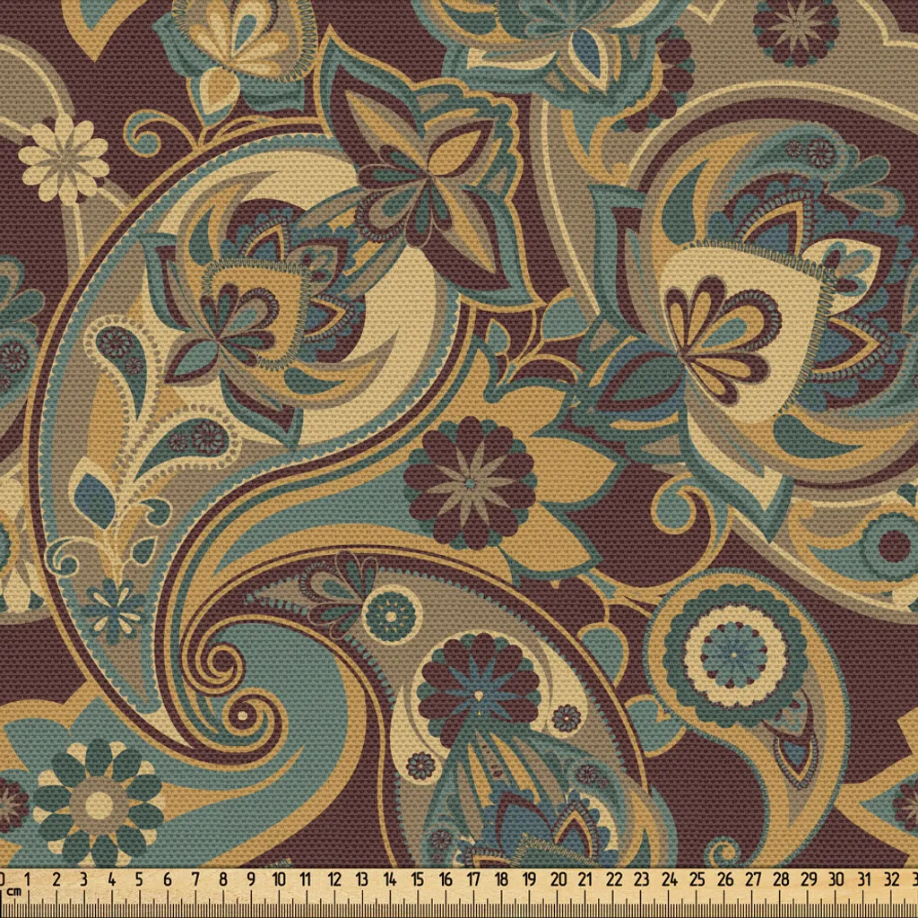 ABAKUHAUS Tissu Paisley au mètre motif persan fleurs 148 x 300 cm Sable