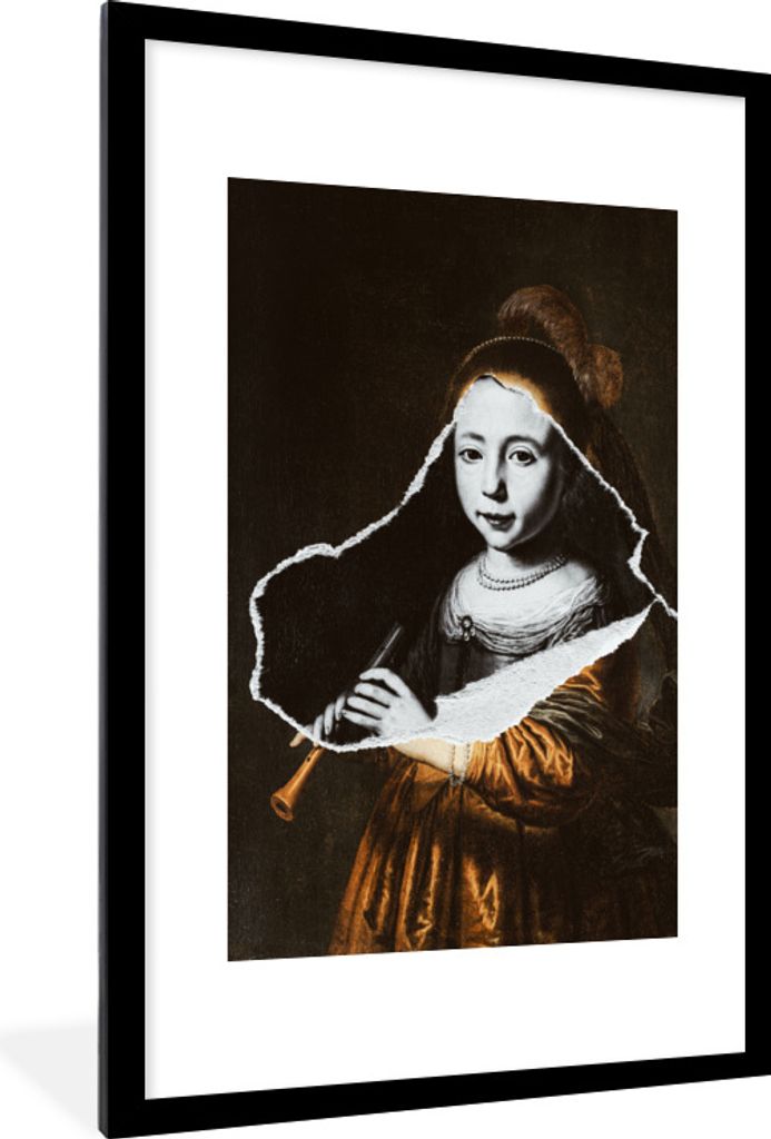 MuchoWow Gerahmtes Poster Elizabeth Mirror - Schwarz - Weiß - Gold 60x90 cm - Poster mit Schwarzem Bilderrahmen Wandposter Rahmen Foto Bilder - ...