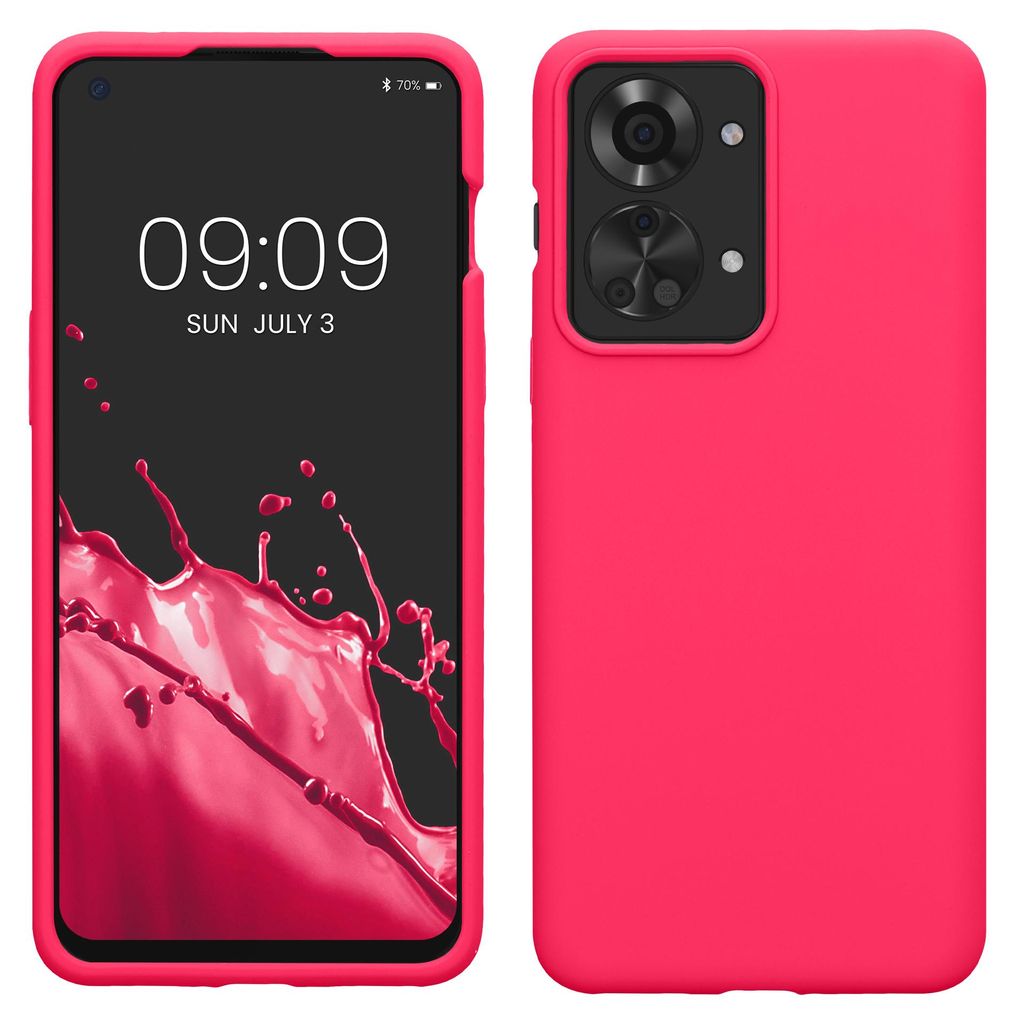 kwmobile Handyhülle für OnePlus Nord 2T 5G Hülle - Case Silikon - Kabelloses Laden - Schutzhülle Cover in Neon Pink