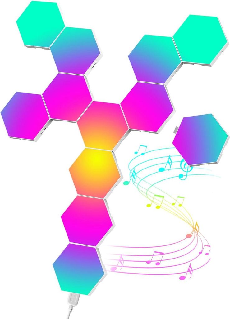 LED Hexagon Wandlampen Set, 12er RGB Spiel Licht, Musiksteuerung LED Panels,Wall Lights, Bluetooth APP Hexa Lampe, DIY Stimmungslicht