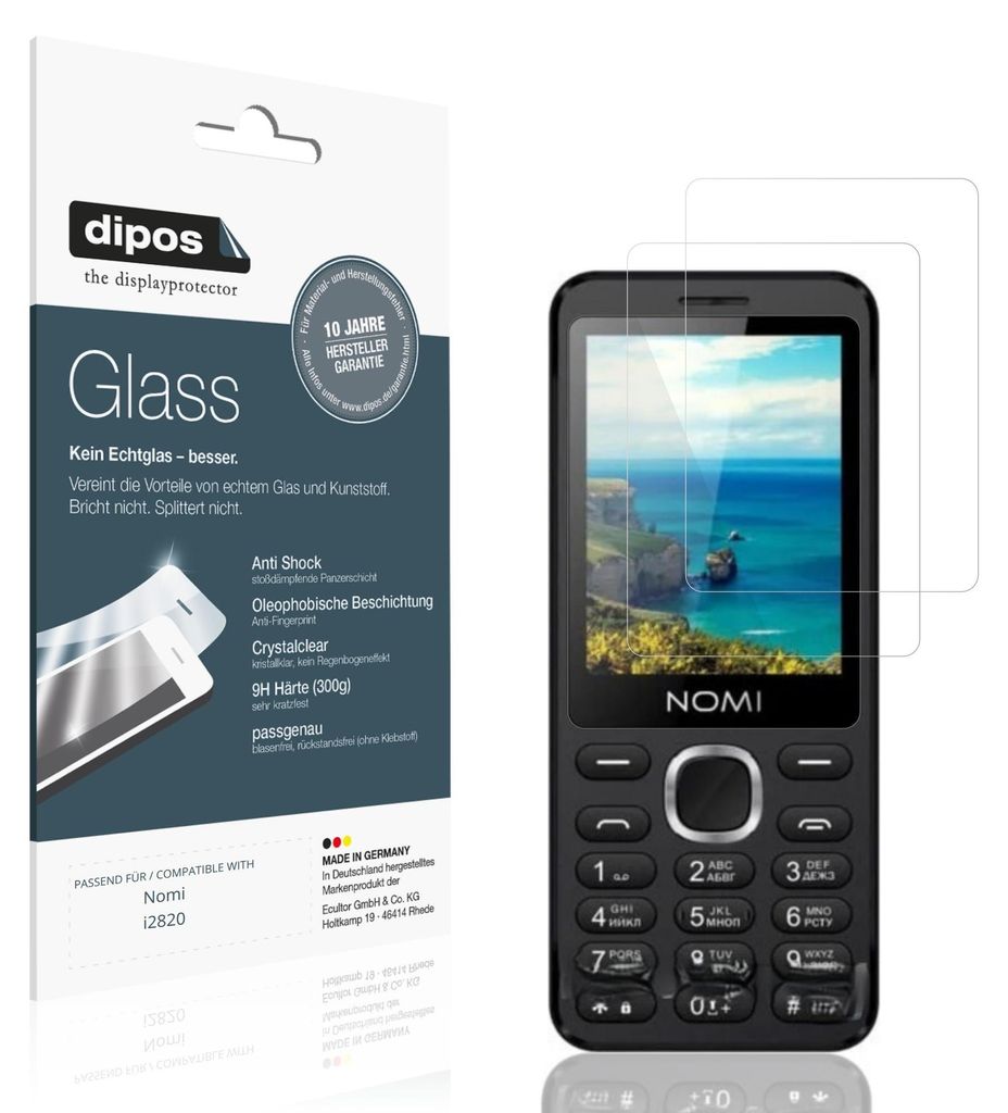 2x Schutzfolie für Nomi i2820 - Anti-Shock 9H Folie dipos Glass Kunststoffglas