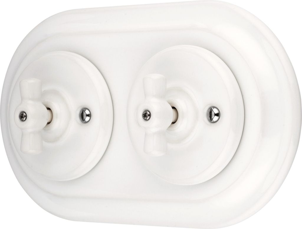 Interrupteur encastré porcelaine Retro Rotary, double, Image du produit 