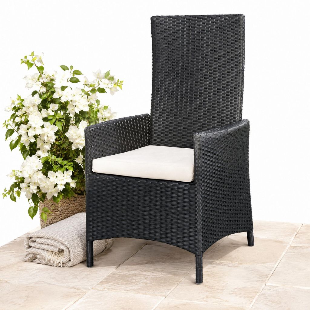 Polyrattan Gartenstuhl verstellbar Relaxsessel Schwarz Produktbild 