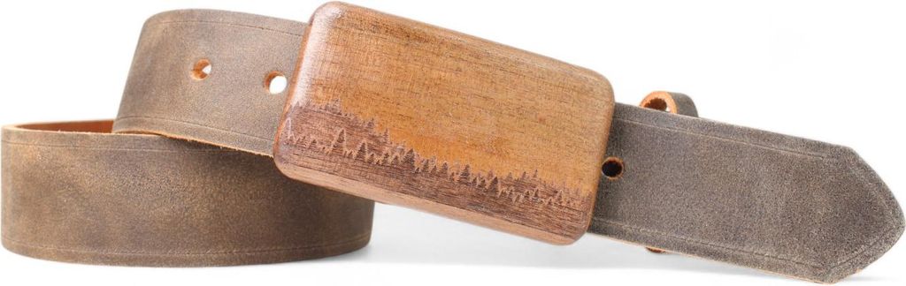 FRONHOFER hochwertiger Trachtengürtel mit Nussbaumholz Schnalle, Landschaft, 4 cm