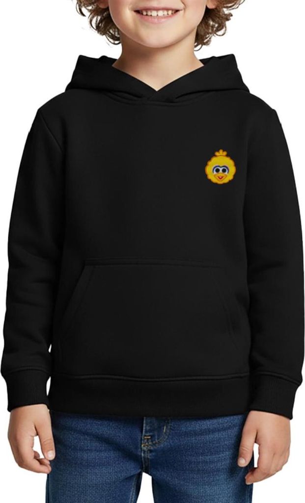 Spreadshirt Sesamstraße Bibo Als Stickmotiv Kinder Premium Hoodie, 110/116 (4 Jahre), Schwarz