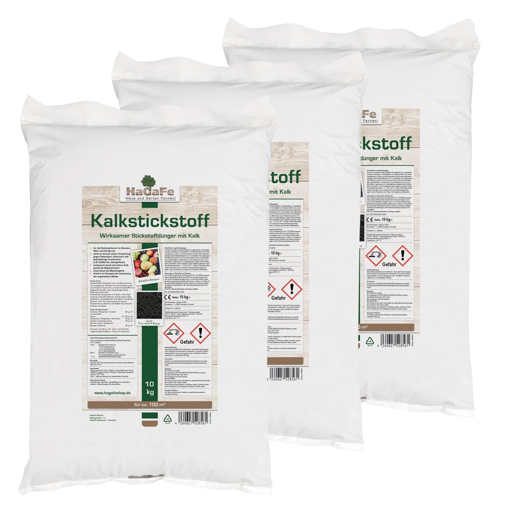 HaGaFe Kalkstickstoff, Stickstoffdünger, Kalkdünger, gegen Krankheiten, für die Bodenhygiene 30kg (3 x 10kg)