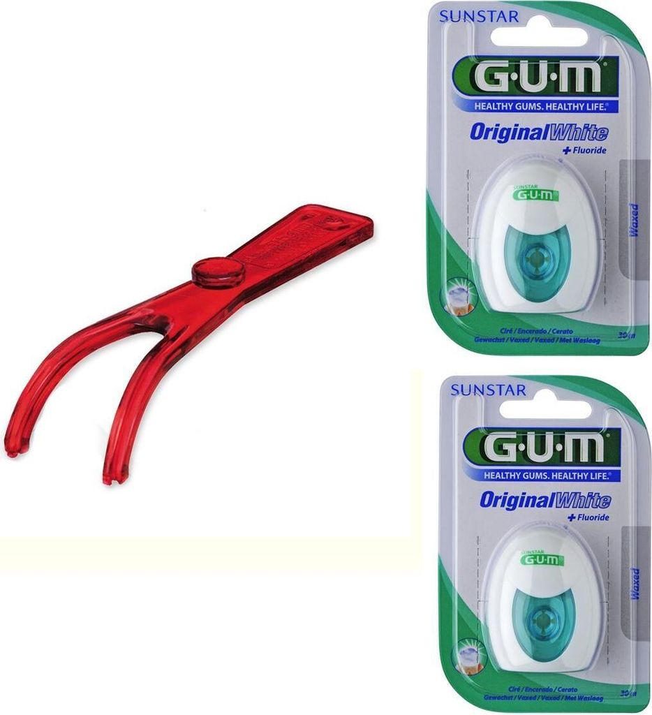 GUM Flossmate Zahnseidehalter + 2x GUM Original White Zahnseide a 30 m