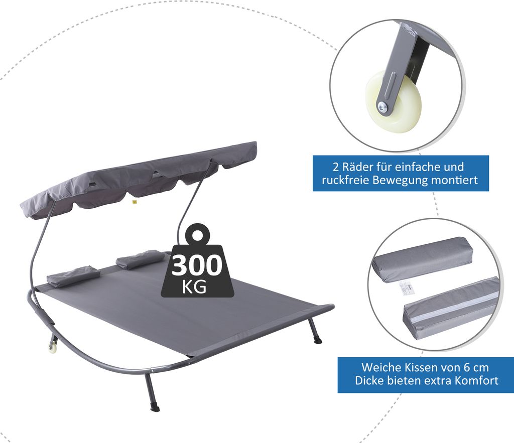 Outsunny Doppelliege Sonnenliege Relaxliege rollbar mit Produktbild 6