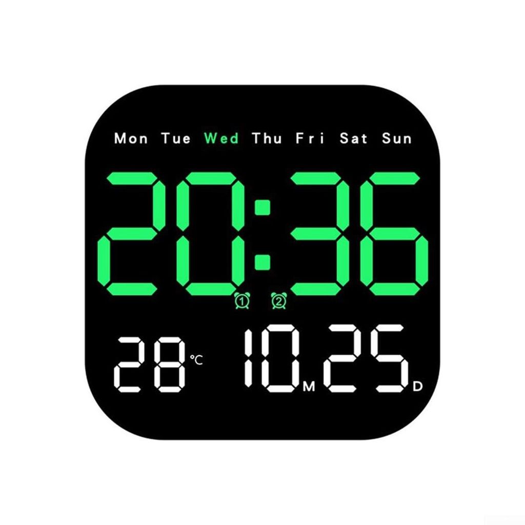 A digital clock displaying the time, date, and temperature.