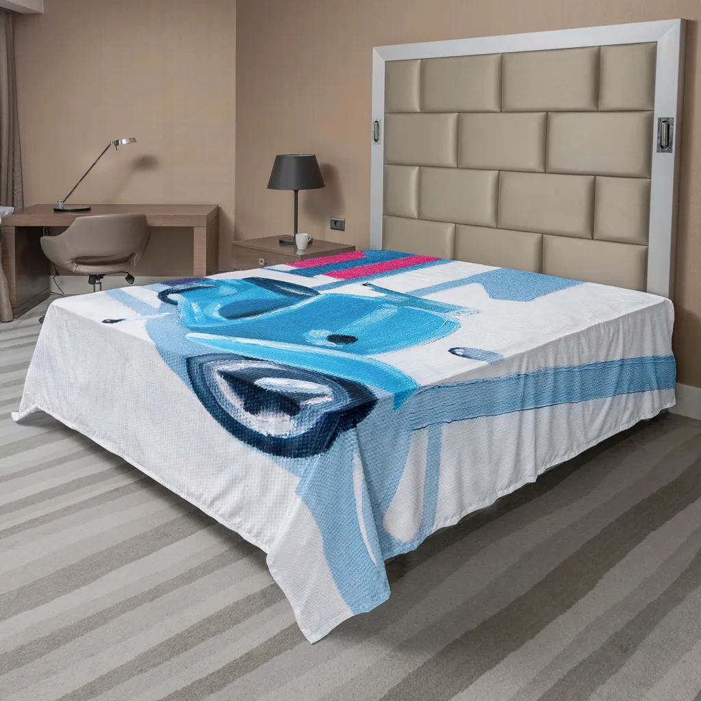 Drap plat anti-plis 266x260cm design scooter italien bleu gris doux