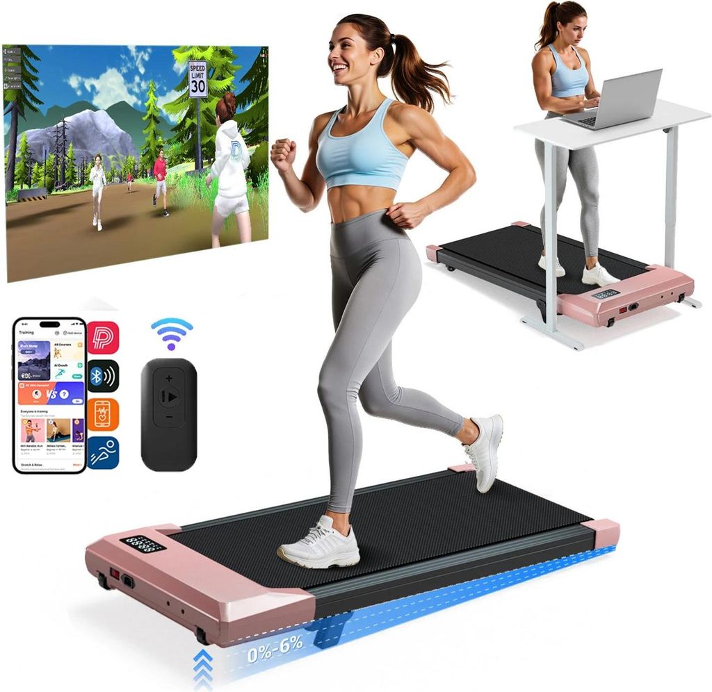 Walking Pad Untertisch-Laufband - BA10-B - 2,5 PS (1800 W) - 6 km/h - Max. 136 kg - Lauffläche 38×90 cm - Bluetooth mit Lautsprechern - Nur 10 cm...