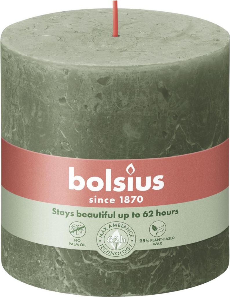 Bolsius Rustik Stumpenkerzen olivengrün, Höhe: 10 cm, Ø 10 cm