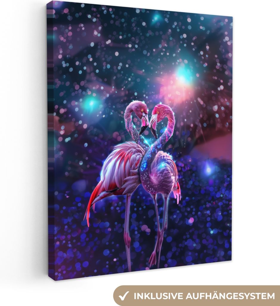 MuchoWow - Leinwandbilder - Flamingos - Tiere - Weltraum - Galaxie, Wandbild, Wanddeko Bilder Wohnzimmer, 30x40 cm