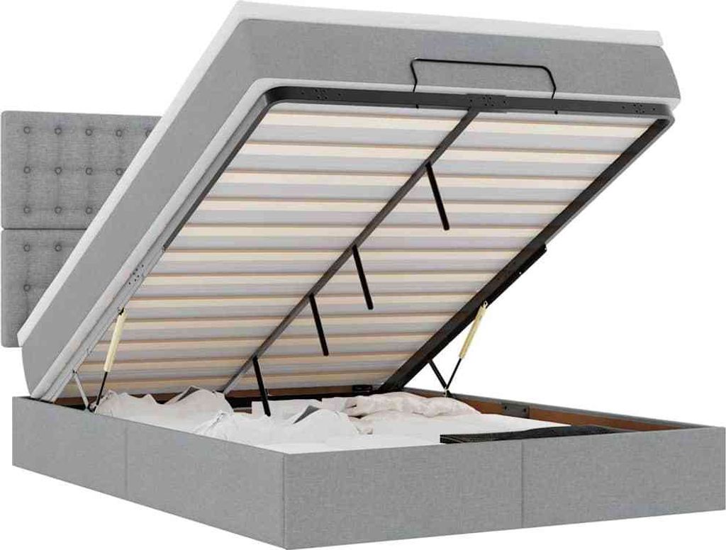 vidaXL Ottoman-Bett mit Matratze & LEDs Hellgrau 140x200 cm Stoff
