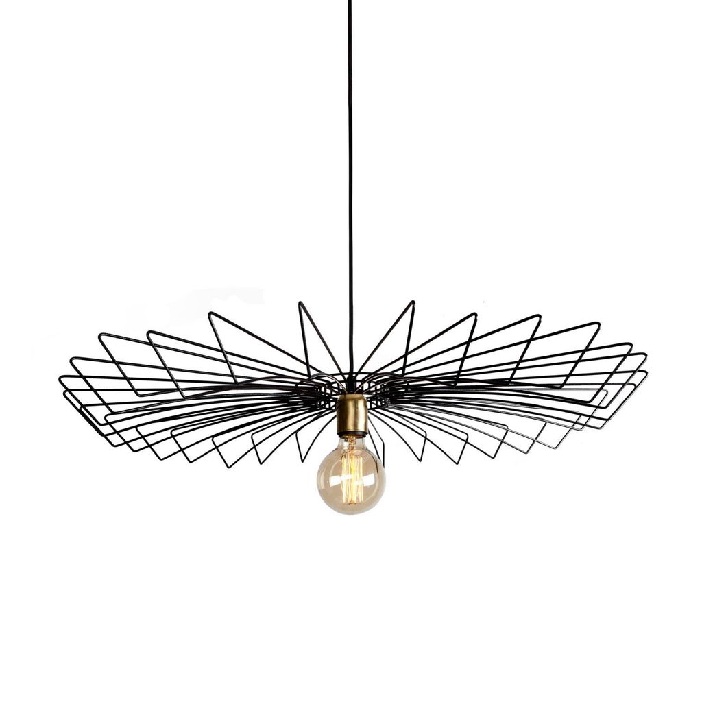 Hängeleuchte rund Draht Schirm Schwarz Ø 78,5 cm Metall Hängelampe Küche Pendelleuchte Esstisch