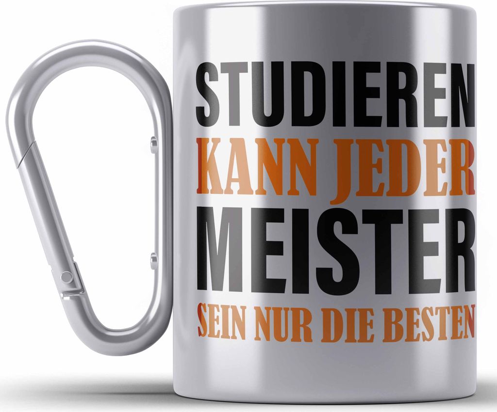 Trendation - Meisterprüfung Bestanden Geschenke Meister Prüfung Edelstahl Tasse Karabinern Männer Metallbauer Dachdecker Maler Elektrotechnik El...