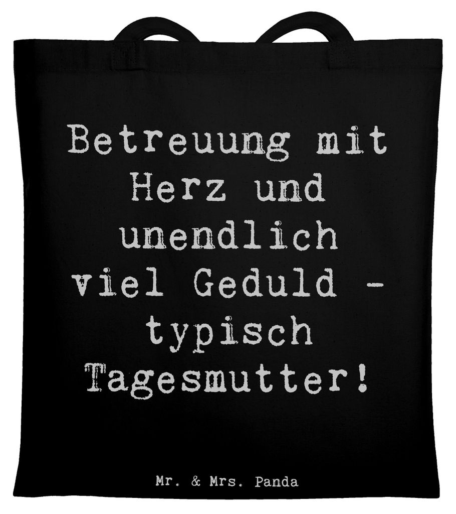 Mr. & Mrs. Panda Jutebeutel Spruch Tagesmutter Liebe - Schwarz - Geschenk, Schultasche, Laptoptasche, unermüdlich, Tasche, Beruf, tröstende Worte...