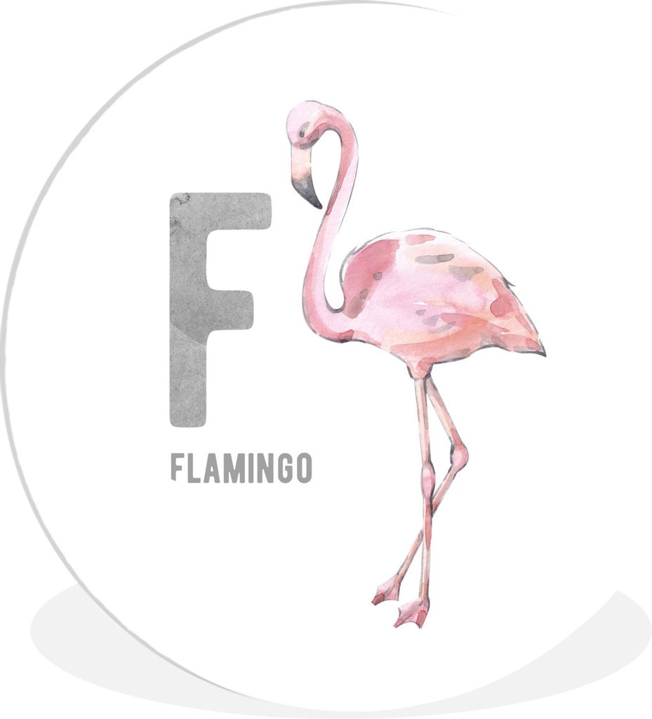 MuchoWow Rundes Wandbild - Runde Bilder Alphabet - Buchstaben - Flamingo Ø 90 cm Kreis Wanddekoration Kunststoff - Wandkreis - Wandschmuck - Wan...