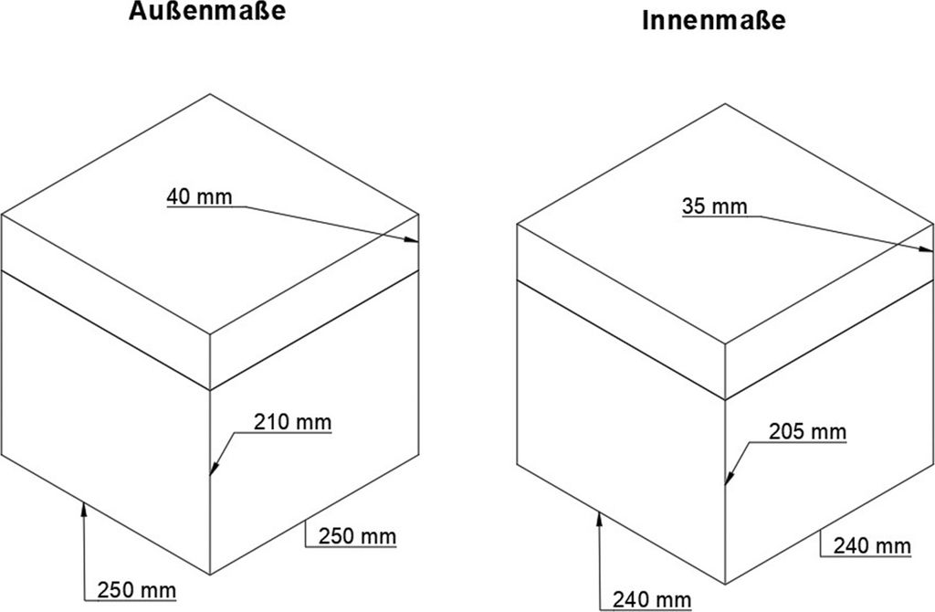 ECI Aluminium Koffer Schwarz Würfelform 25 x 25 x 25 cm mit Rasterschaum