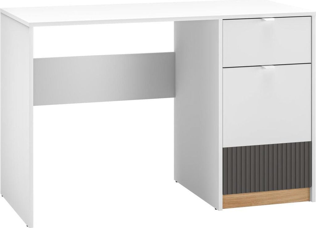 FURNLUX Schreibtisch Torino Graphit Und Weiss Und Eiche 120cm / Hauptfarbe: Weiß / Abmessungen: 120 x 79 x 55 cm