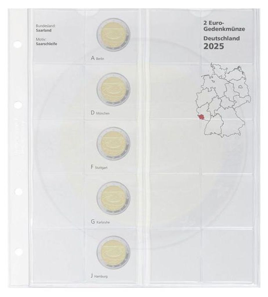 karat Vordruckblatt 2 Euro-Gedenkmünzen Saarland 2025 aus der Serie Deutsche Bundesländer 2023-2038