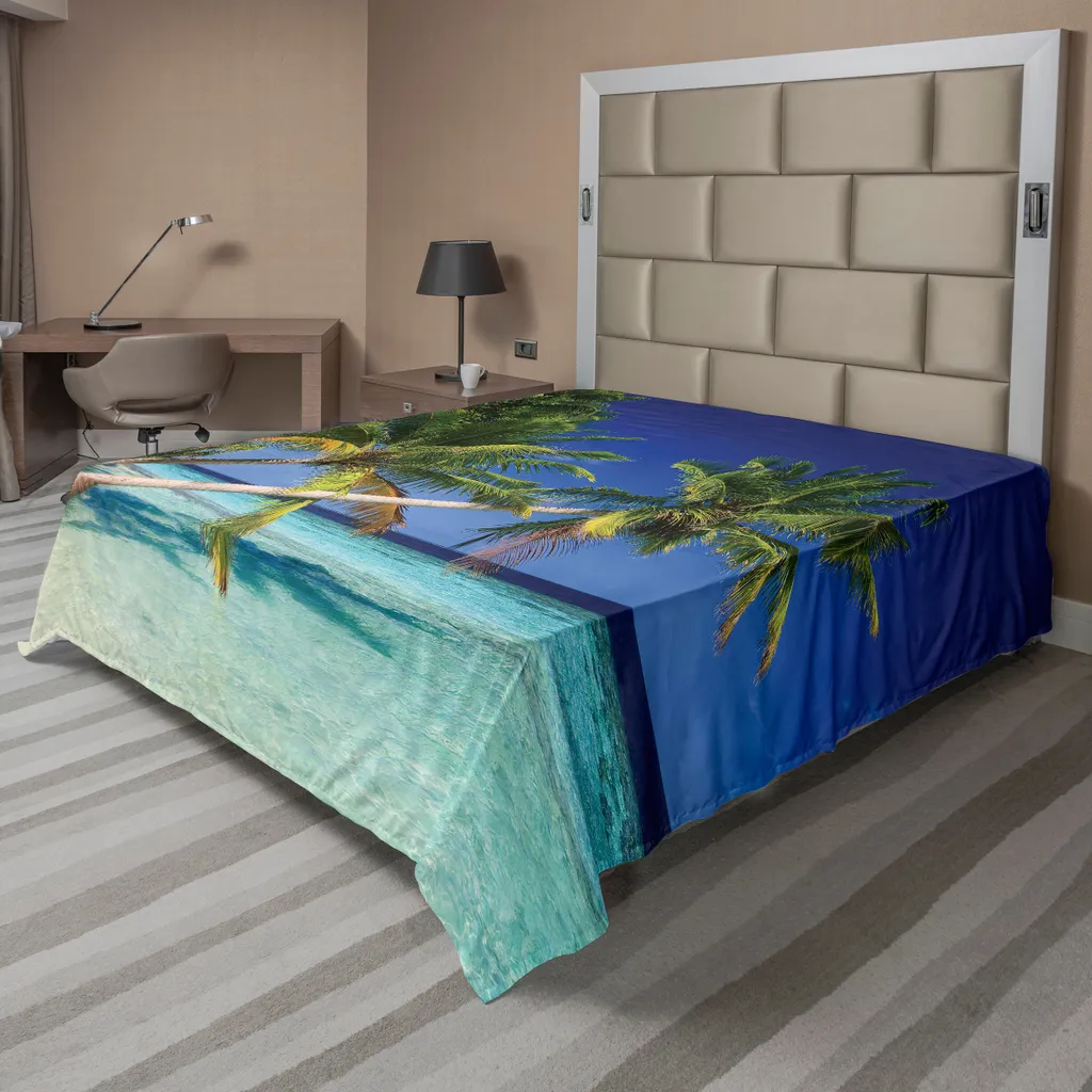 Drap plat décoratif motif Océan Maldives 275x260 cm en tissu doux