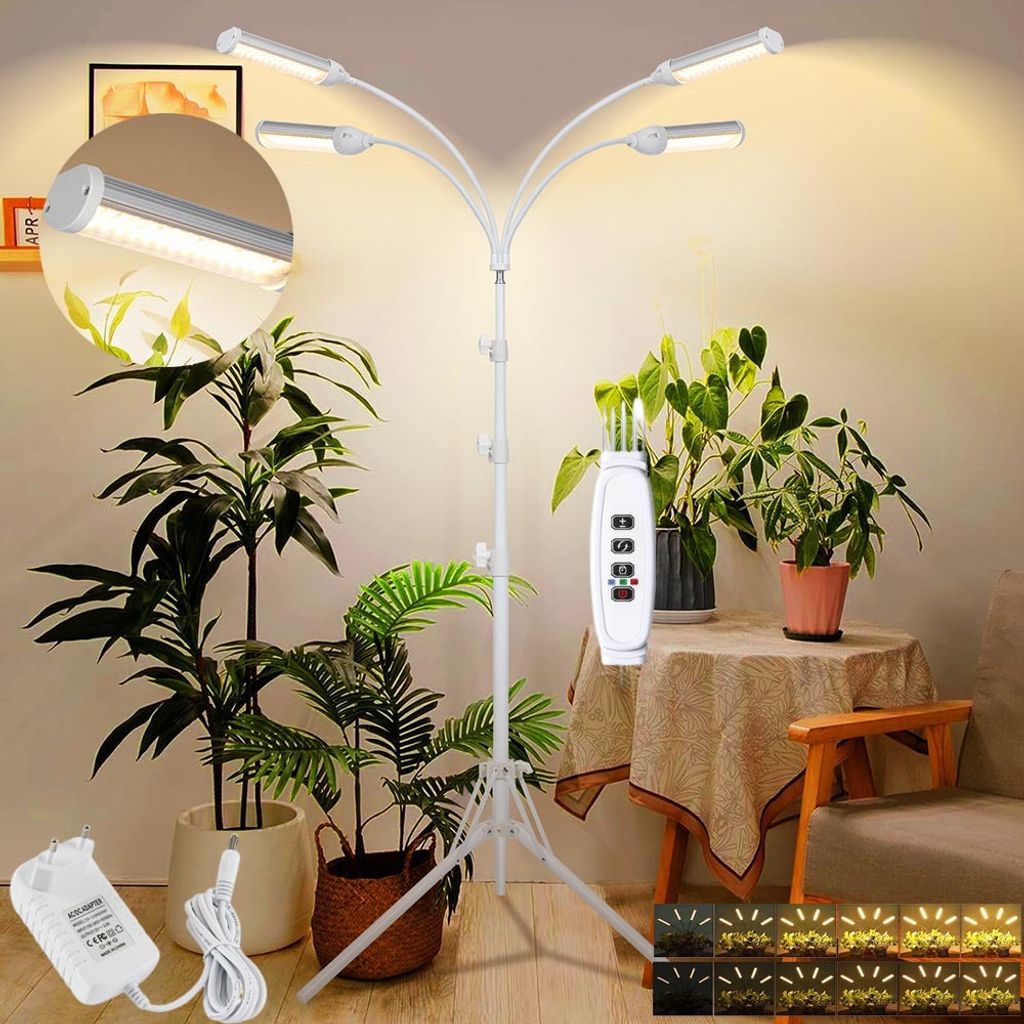 Pflanzenlampe LED Vollspektrum 4 Kopf 360LED Pflanzenlicht mit Ständer Wachstumslampe für Zimmerpflanzen 3/6/12H Zeitschaltuhr 10 Stufen Dimmbar ...