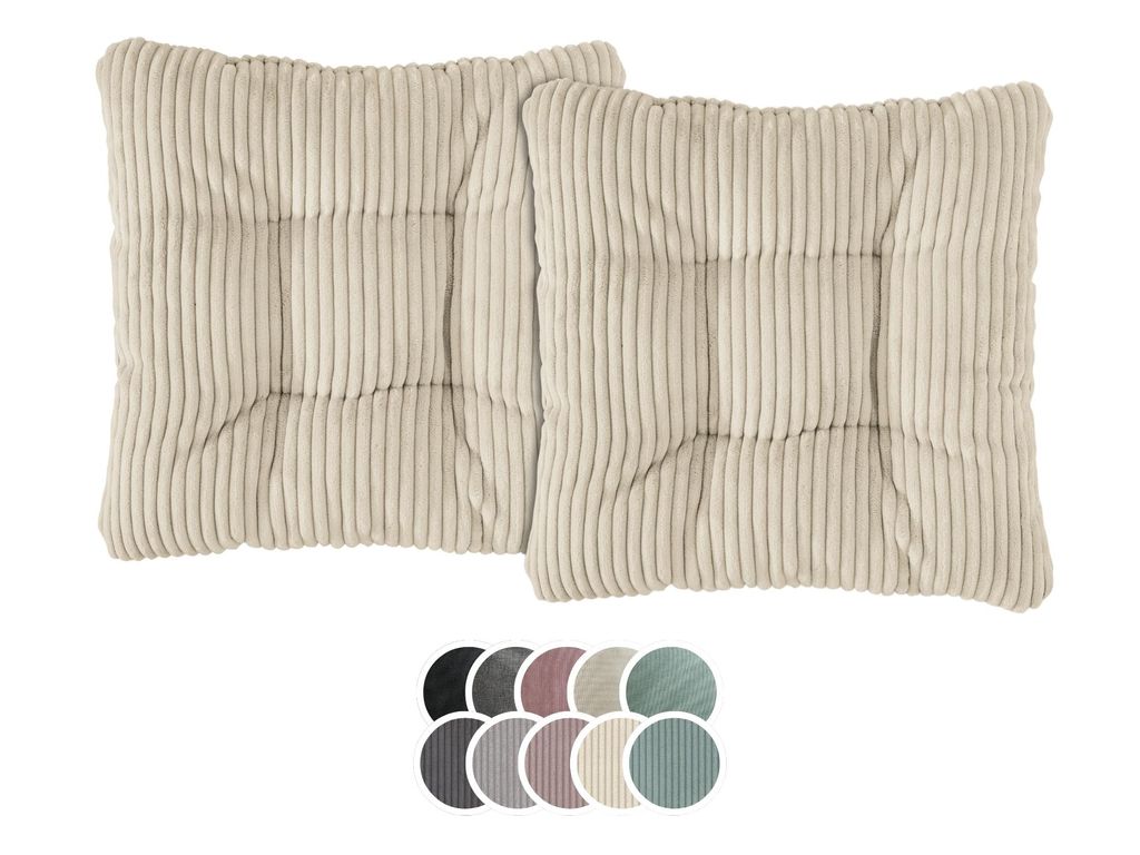 Stuhlkissen 2er Set | Sitzkissen Kord beige 38 x 38 x 6 cm | Für Garten, Küche & Esszimmer | XDREAM