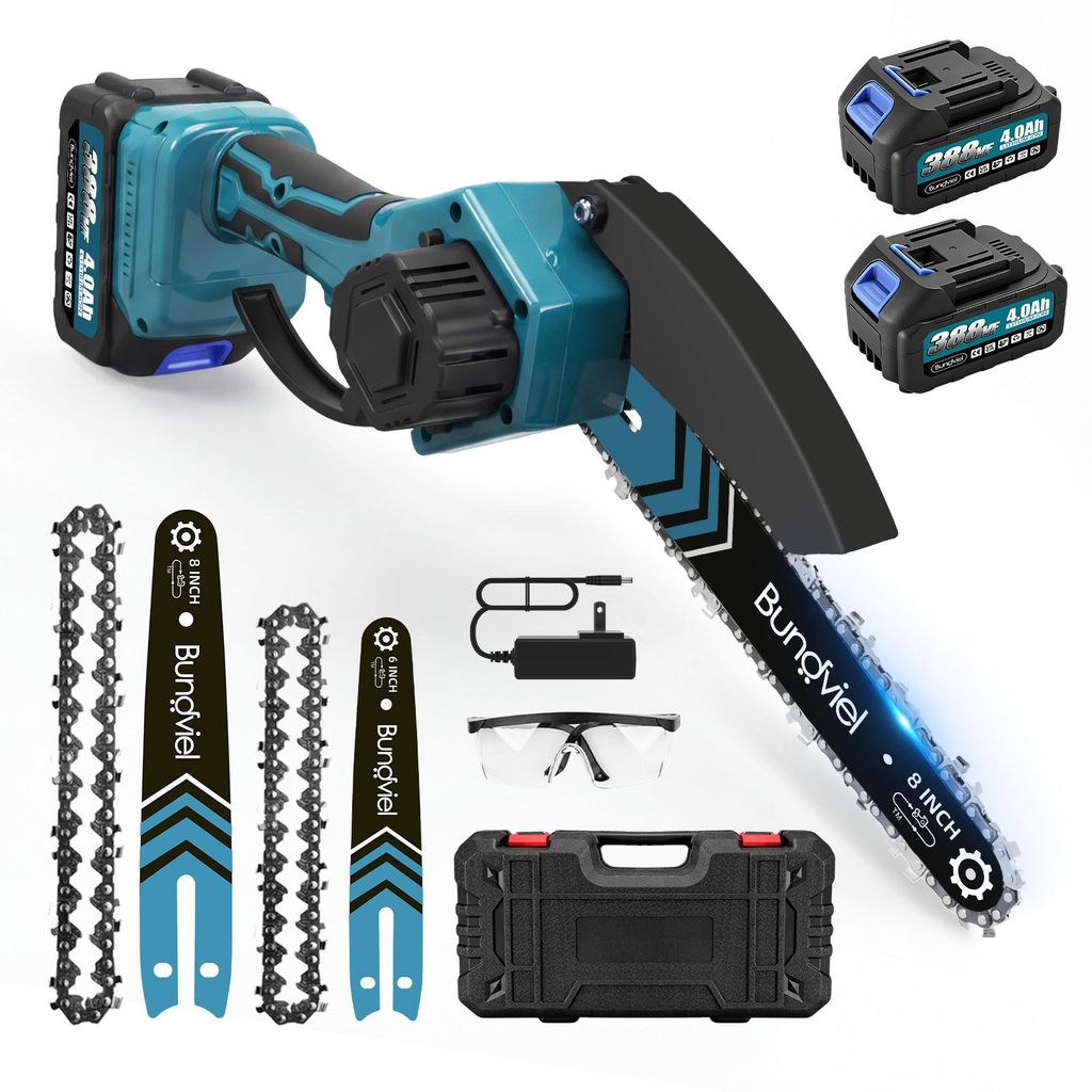 21V Mini Kettensäge mit 2x Akku 4.0Ah 6+8 Zoll,Akku Kettensäge Handkettensäge Akku für Gartenscheren Astschere