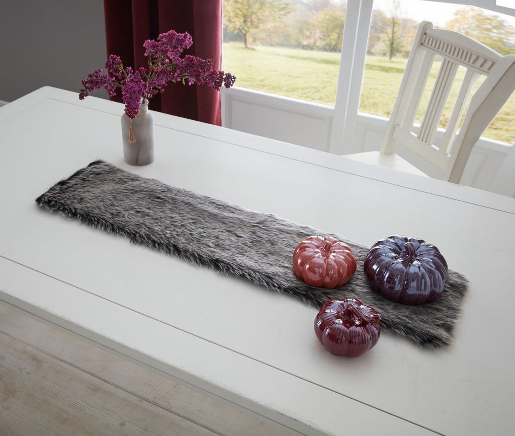 Tischläufer Kunstfell schwarz/grau 20x90cm – Tischband