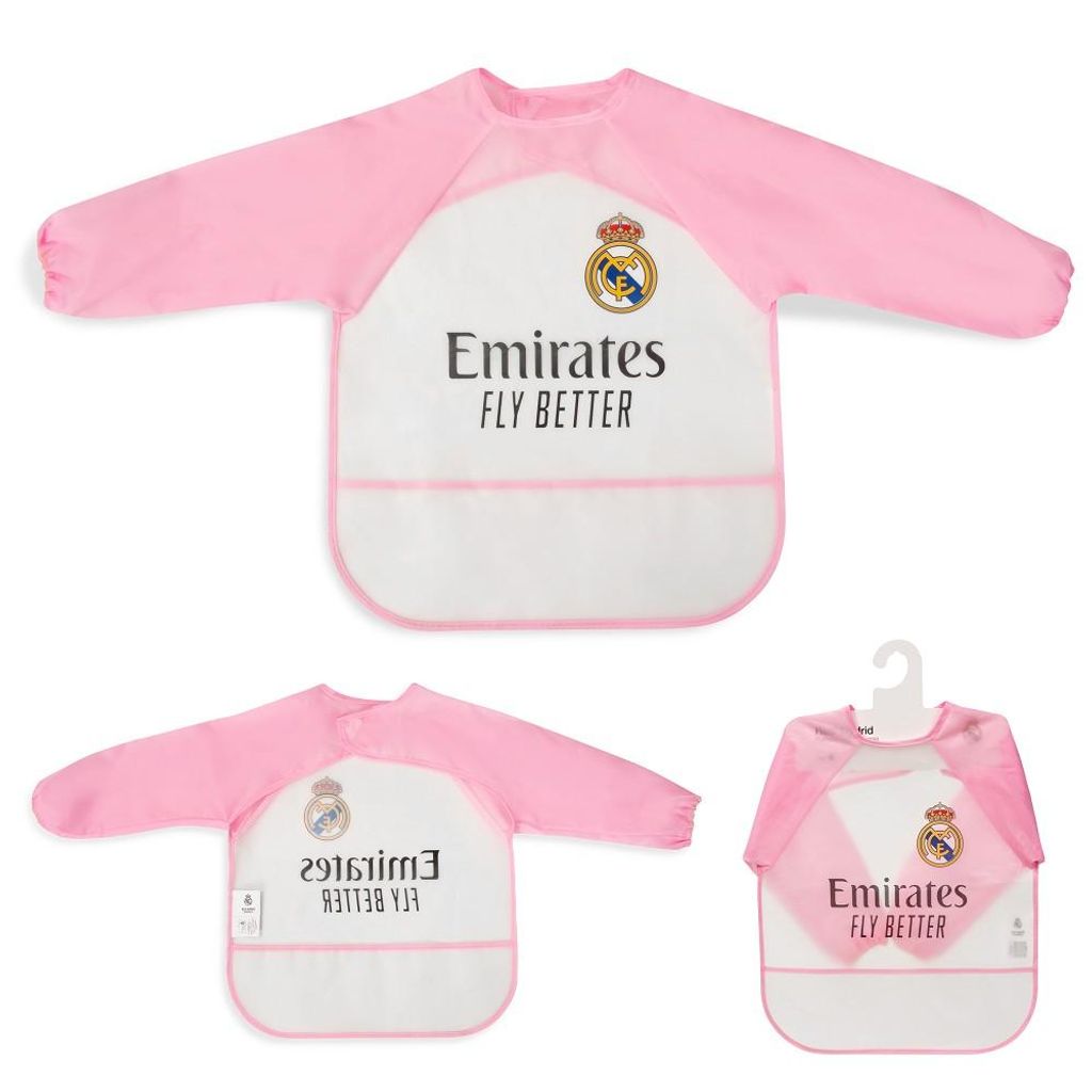 Real Madrid Baby Lätzchen mit Ärmeln – Rosa, wasserdicht Produktbild 