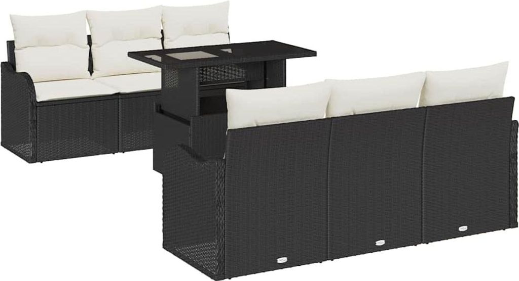 vidaXL Gartensofa-set mit Kissen mit Kissen 7 pcs Schwarz Poly Rattan