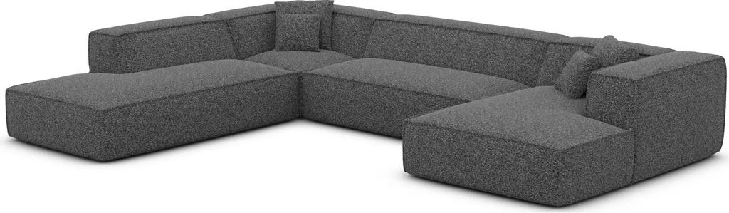 Bouclé U-Form XXL Lounge Wohnlandschaft Arelia Graphit Rechts