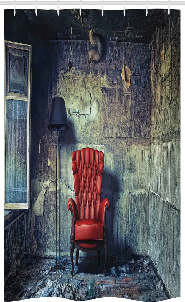ABAKUHAUS Tenda Doccia 120x180 Stile Grunge - Tessuto Nero e Verde