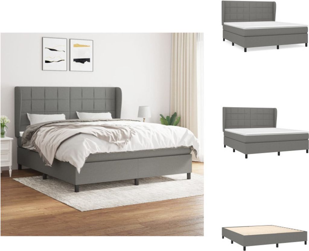 vidaXL Boxspringbett mit Matratze Dunkelgrau 160x200 cm Stoff - Betten & Bettgestelle