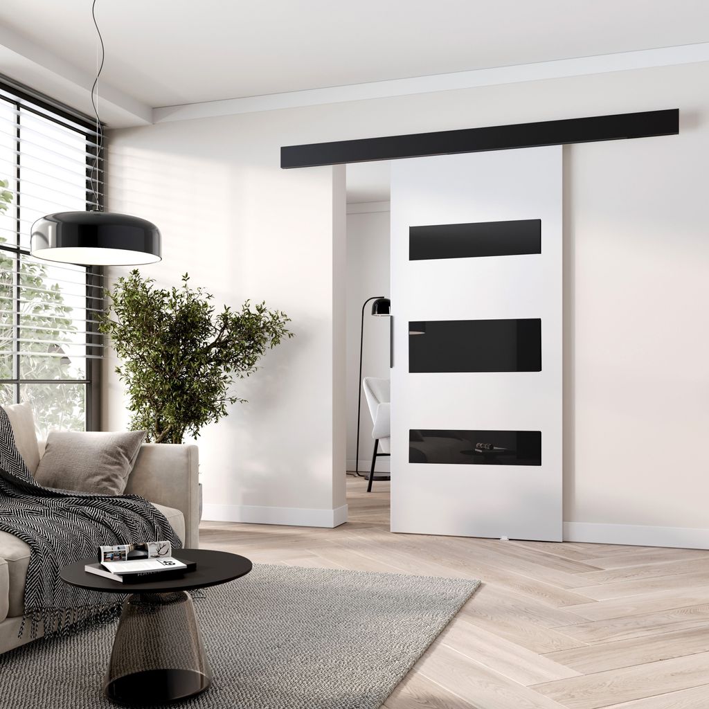 Posuvné interiérové dveře BARRET 14 - 106 cm, bílé / černé Obrázek produktu 