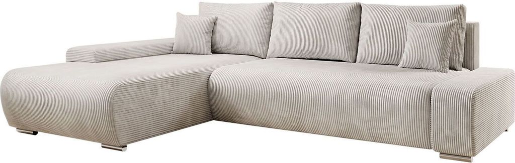 Juskys Sofa Iseo Links - L Form, Schlaffunktion, Stoff, modern & bequem - Couch Beige