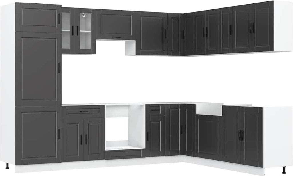 14-tlg. Küchenschrank-Set Porto Schwarz Holzwerkstoff