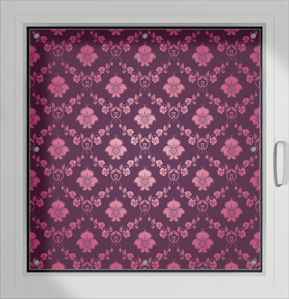 Wallario Lichtschutzbild, Dekorativer Sichtschutz Sonnenschutz 96 x 93 cm mit Motiv: Blumenmuster Damast in pink lila - Verdunklung ohne Bohren