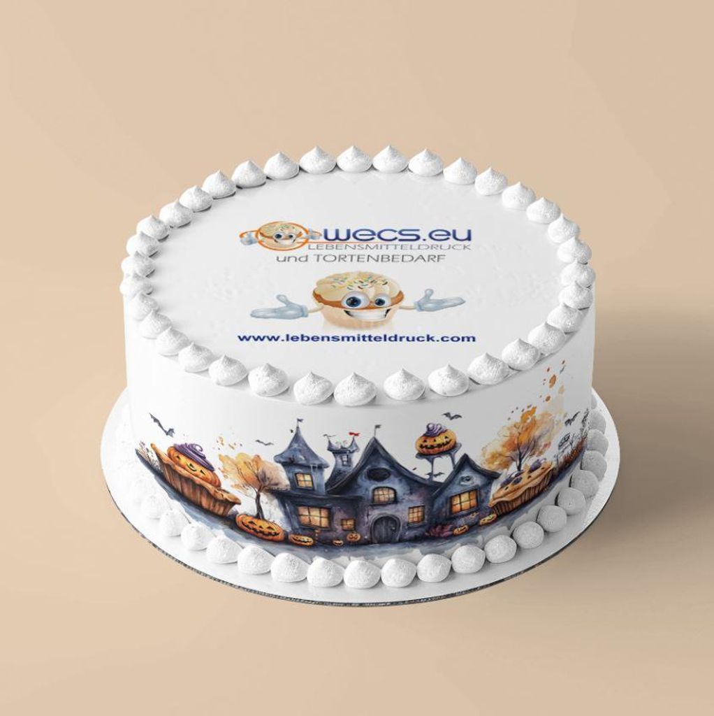 Halloween spooky Haus Kürbis Tortenband Umrandung essbar 6.5 cm hoch auf premium Fondantpapier