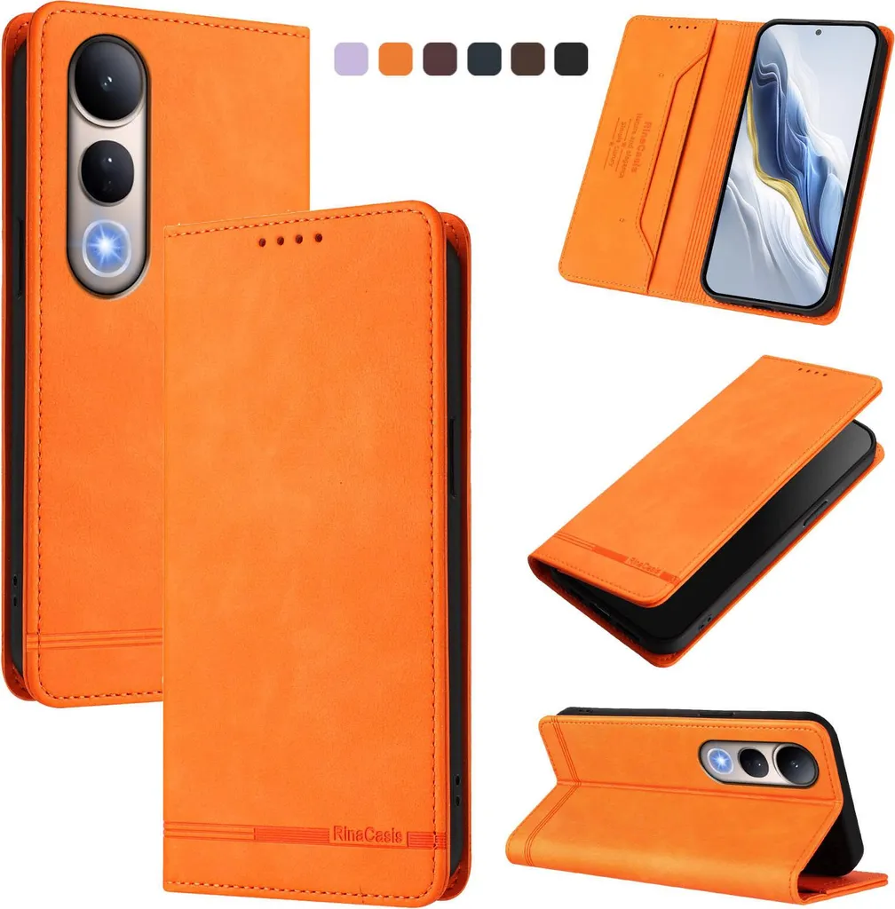 MOJIA Cover per Vivo V21 5G, PU Custodia Antiurto Resistente ai Graffi, Custodia Flip Portafoglio per Telefono con Supporto e Slot per Schede. Rosso